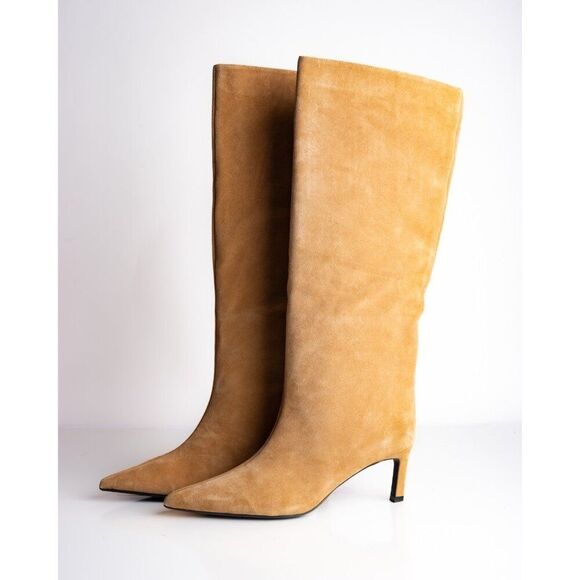 Zara Womens Knee High Boots Wide Shaft Split Leather Dark Tan US 11 EU 42 NWT - Picture 6 of 10